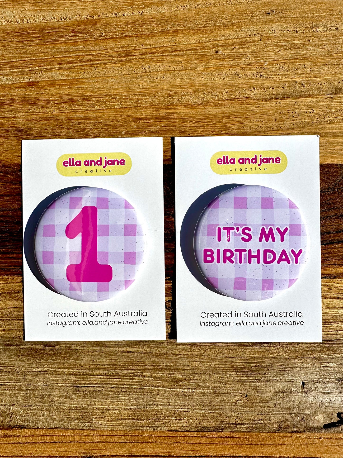 Pink Gingham Birthday Badge