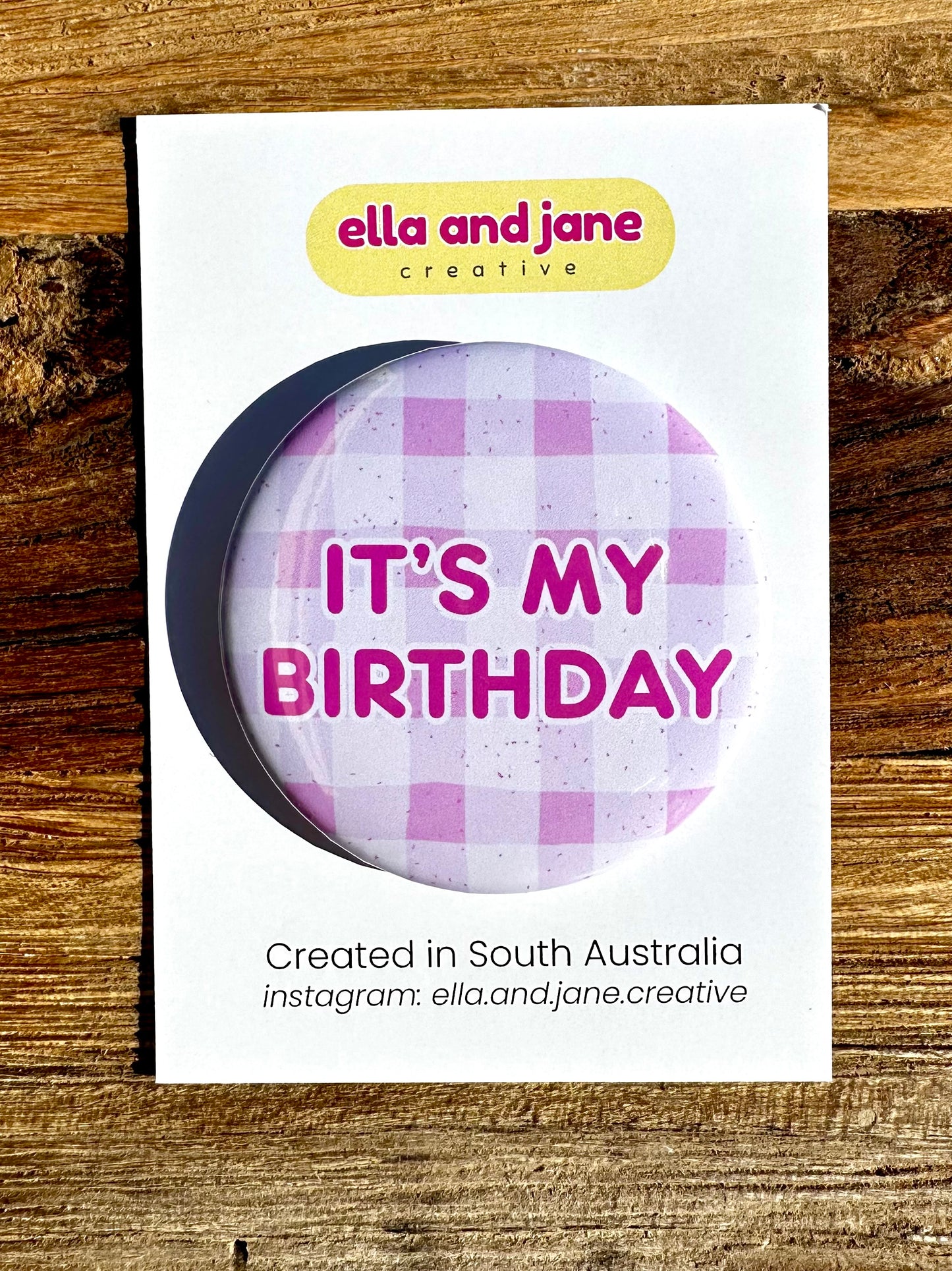 Pink Gingham Birthday Badge