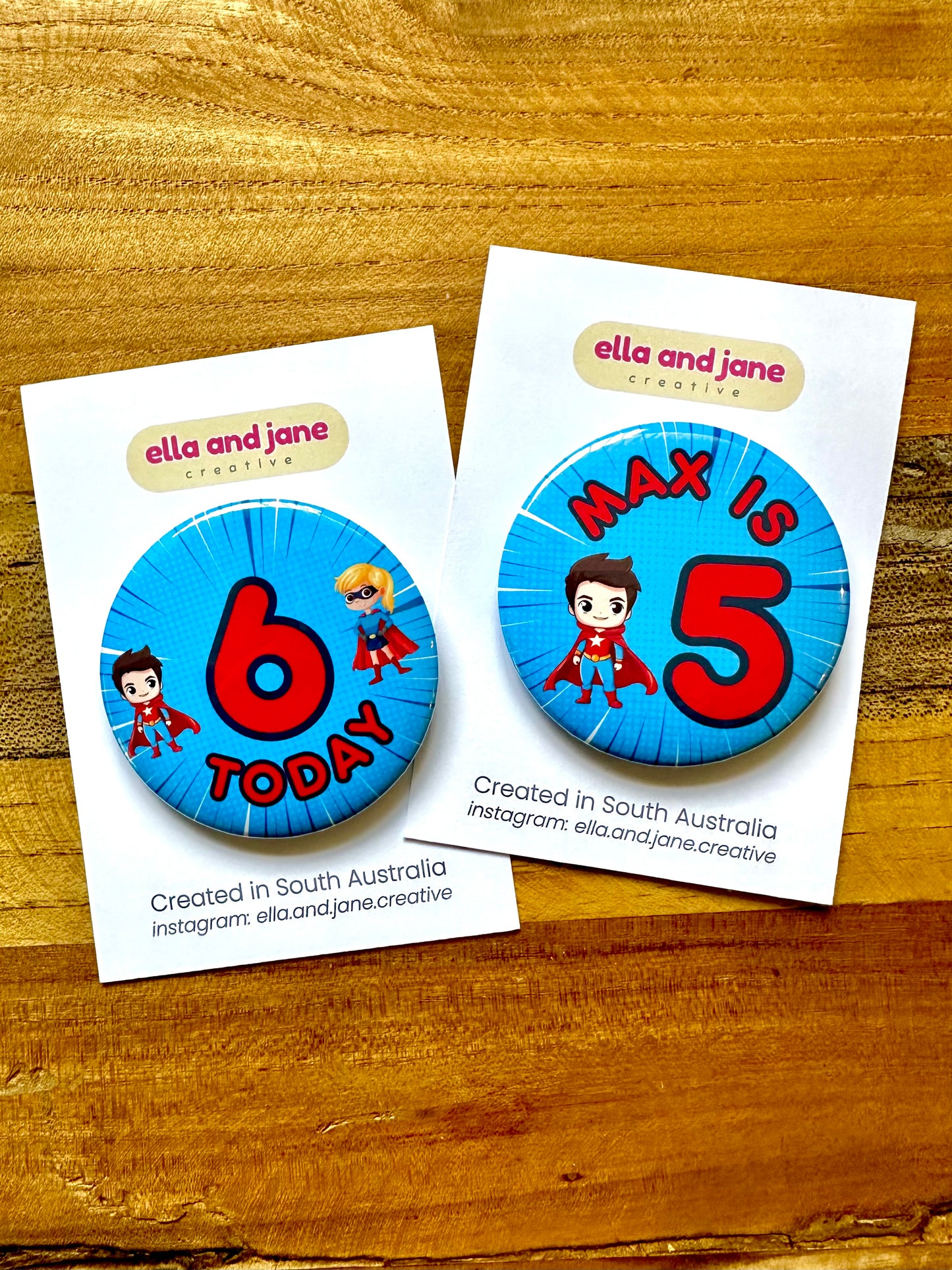 Blue Superhero Birthday Badge