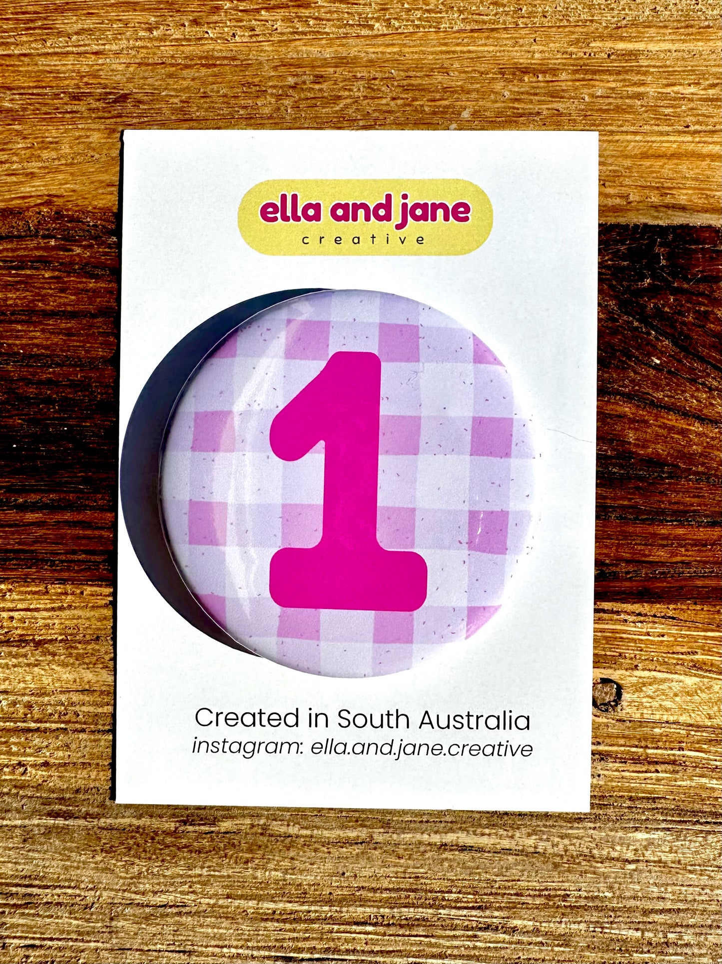 Pink Gingham Birthday Badge