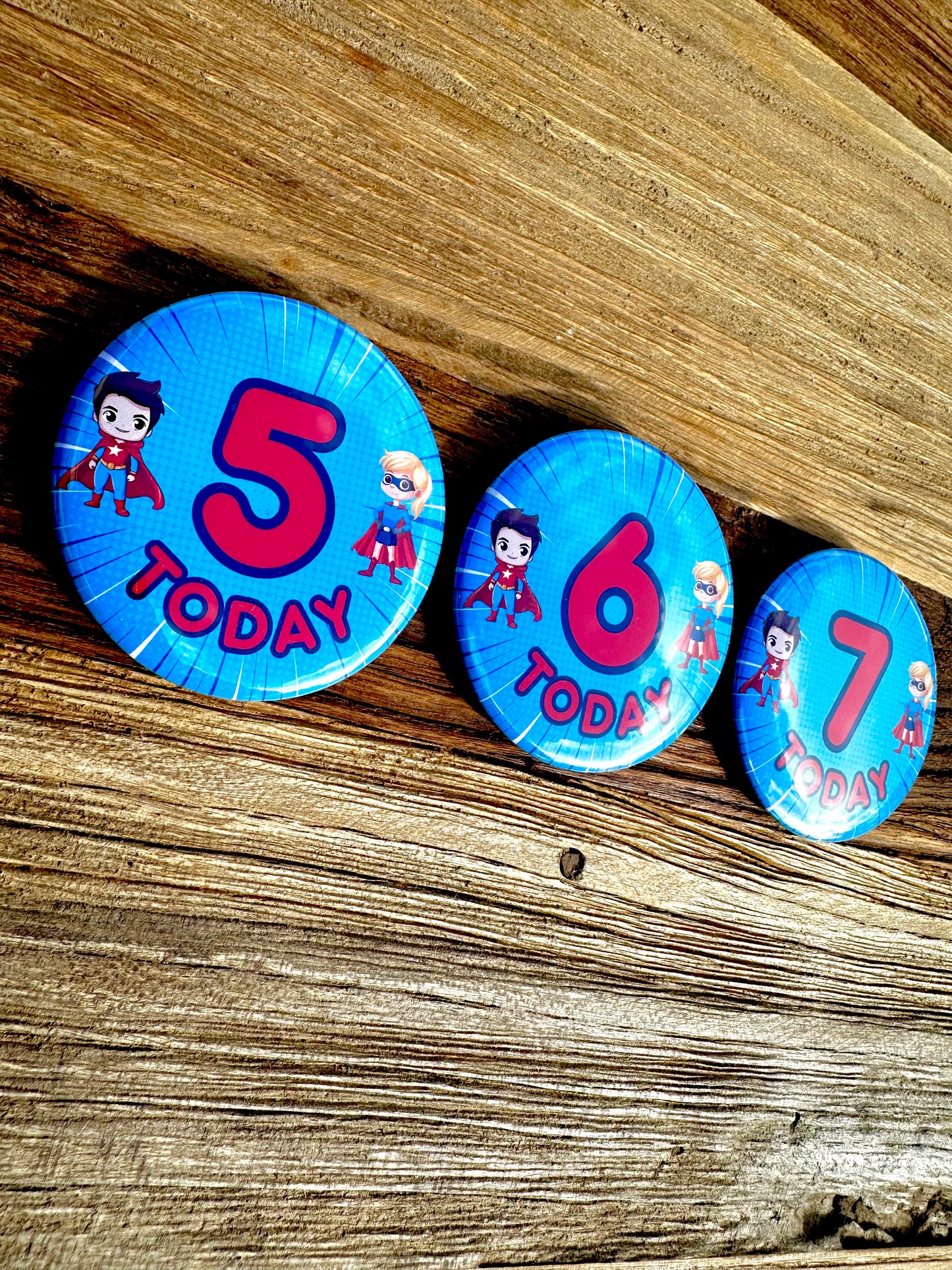 Blue Superhero Birthday Badge
