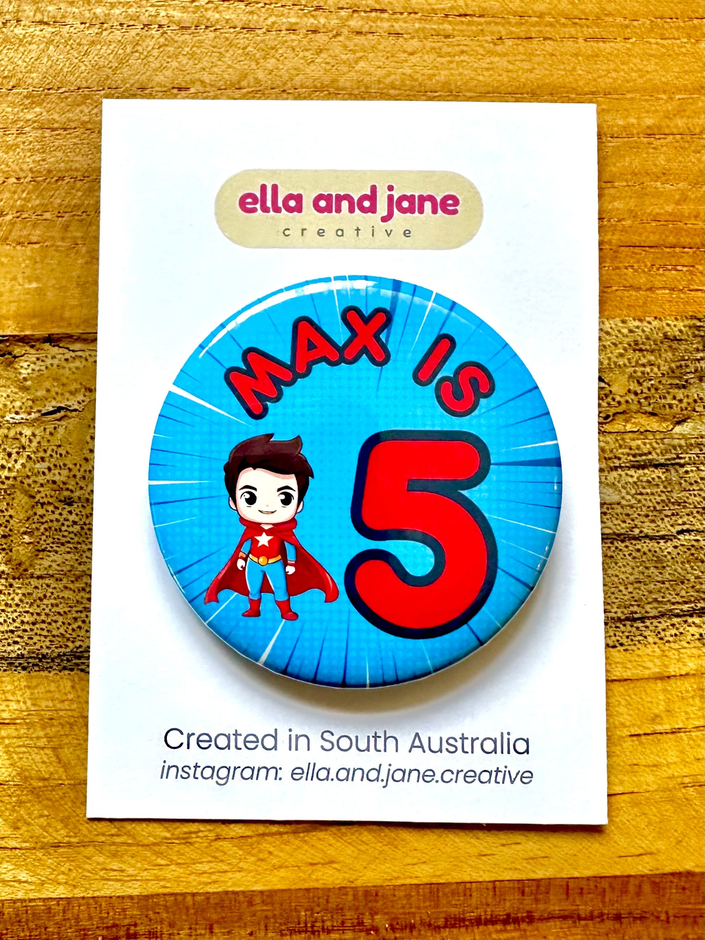 Blue Superhero Birthday Badge