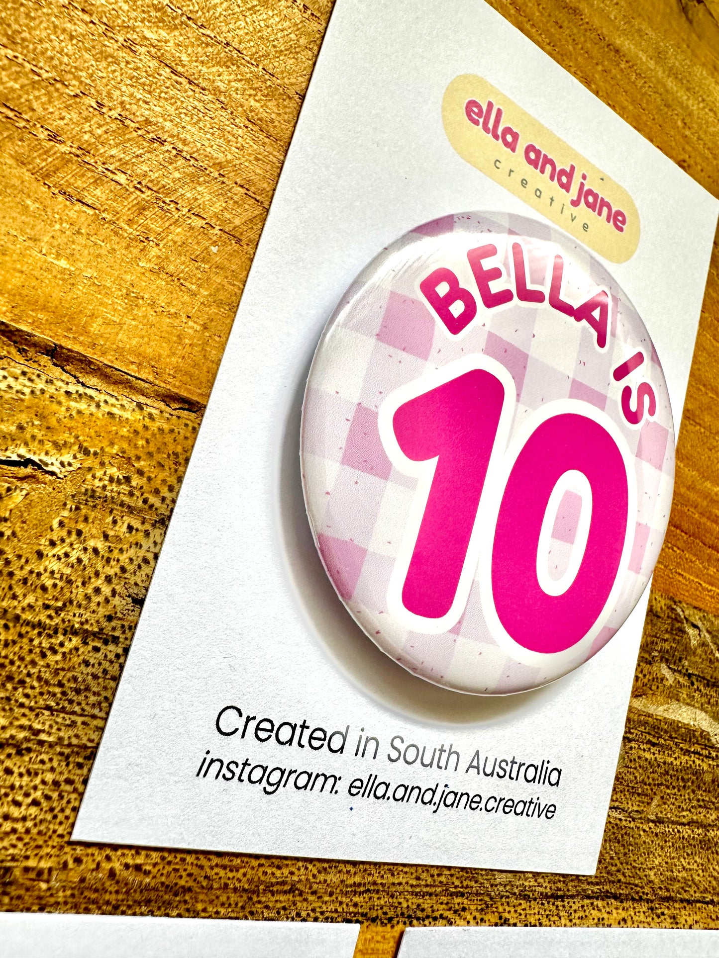 Pink Gingham Birthday Badge