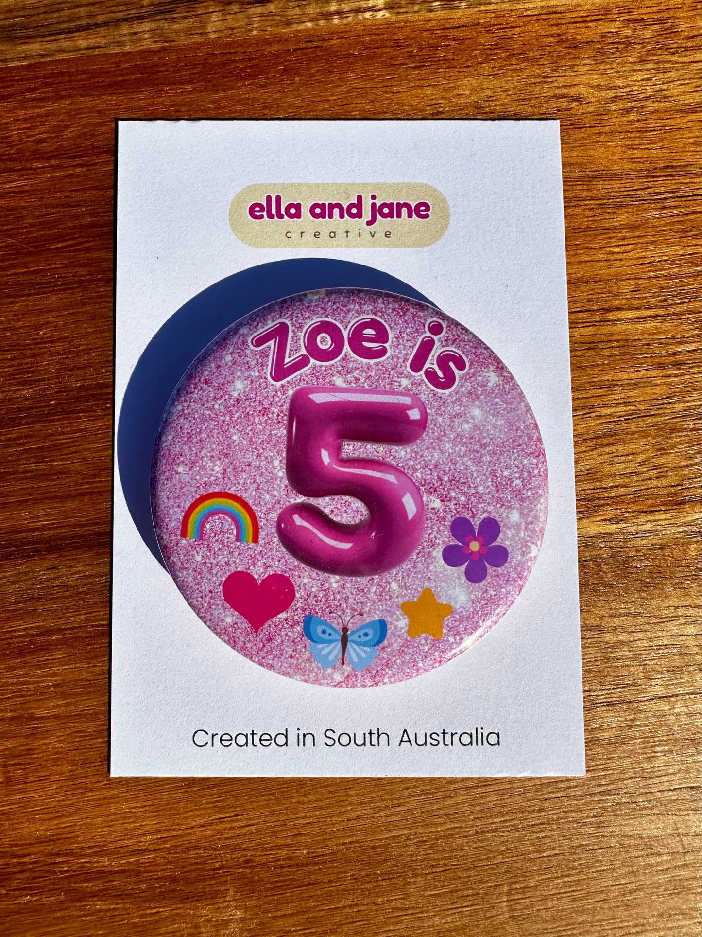 Glitter Look (Pink, Purple, Turqoise) Birthday Badge