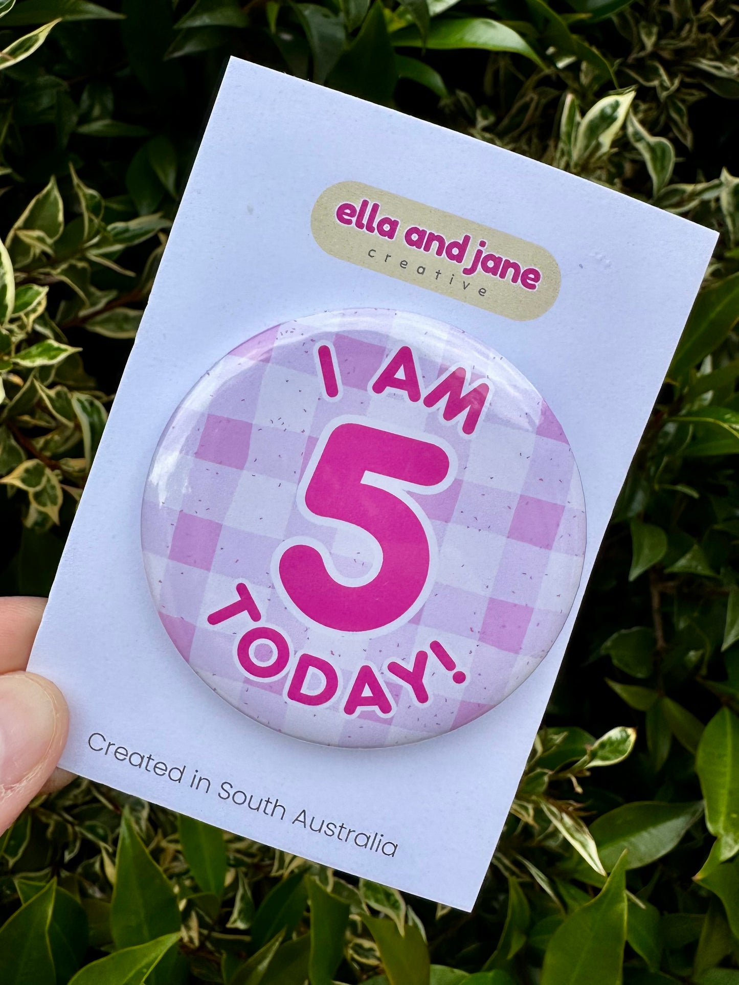 Pink Gingham Birthday Badge