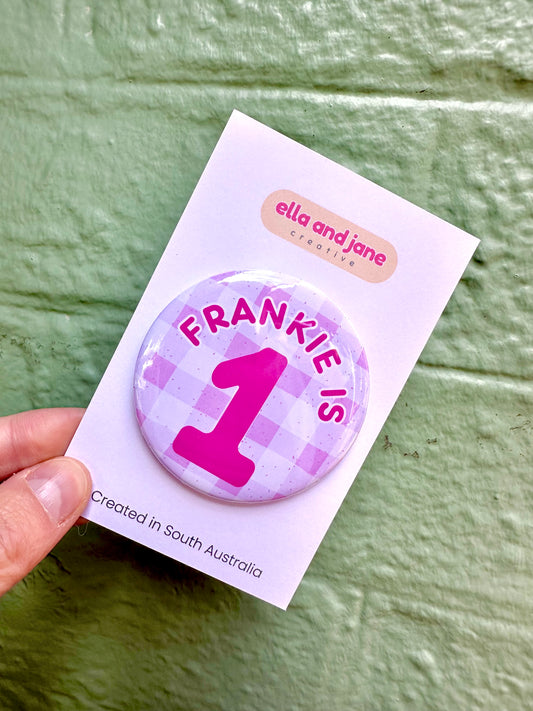 Pink Gingham Birthday Badge