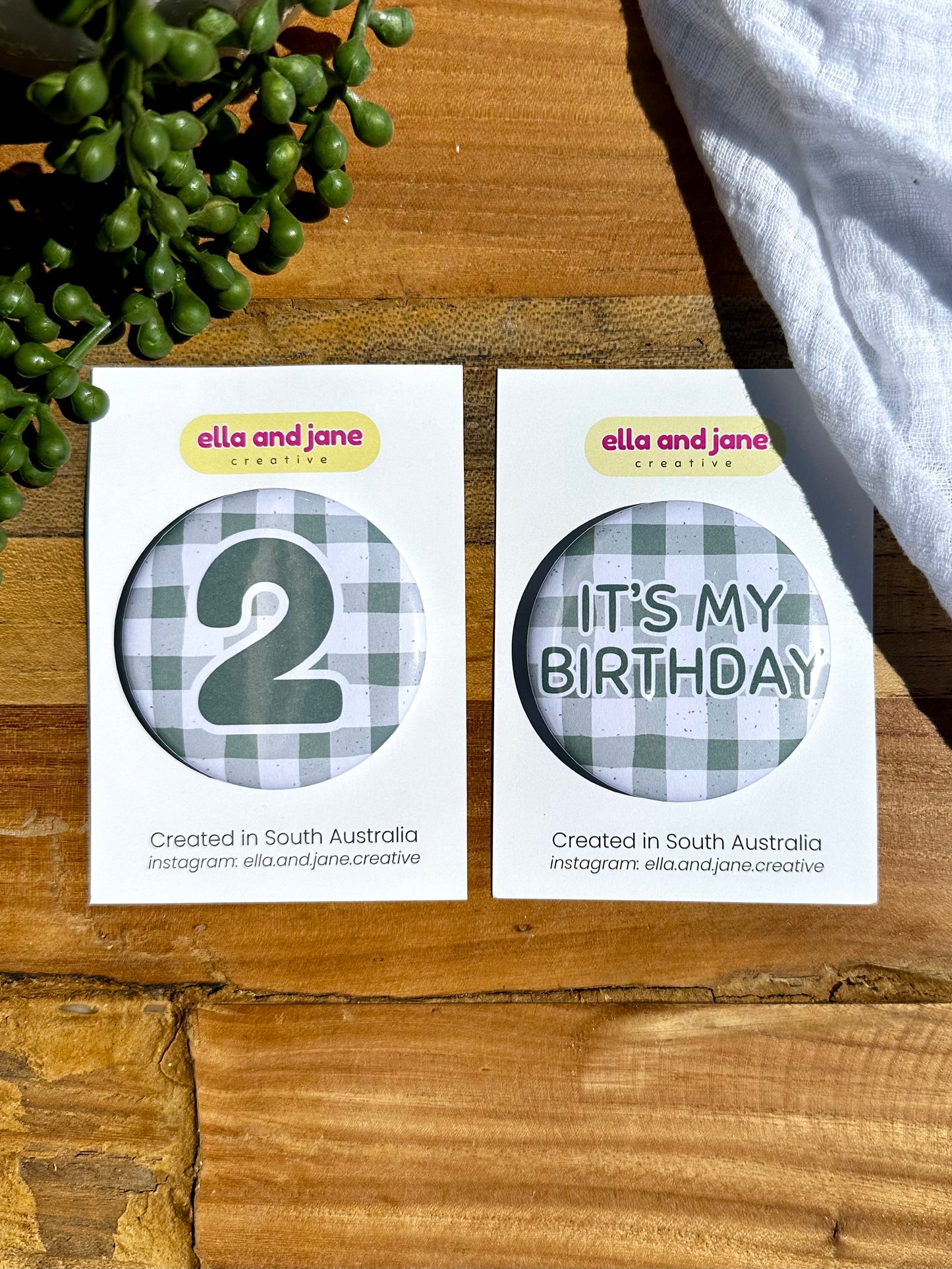Sage Gingham Birthday Badge
