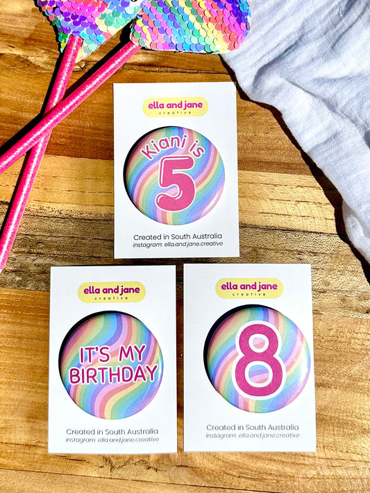 Rainbow Swirl Birthday Badge