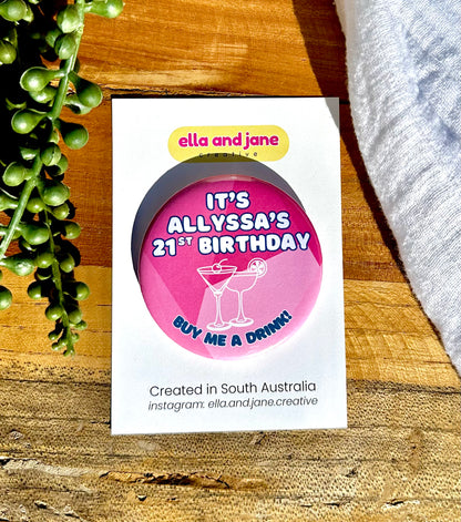 Birthday Drinks Party Badge