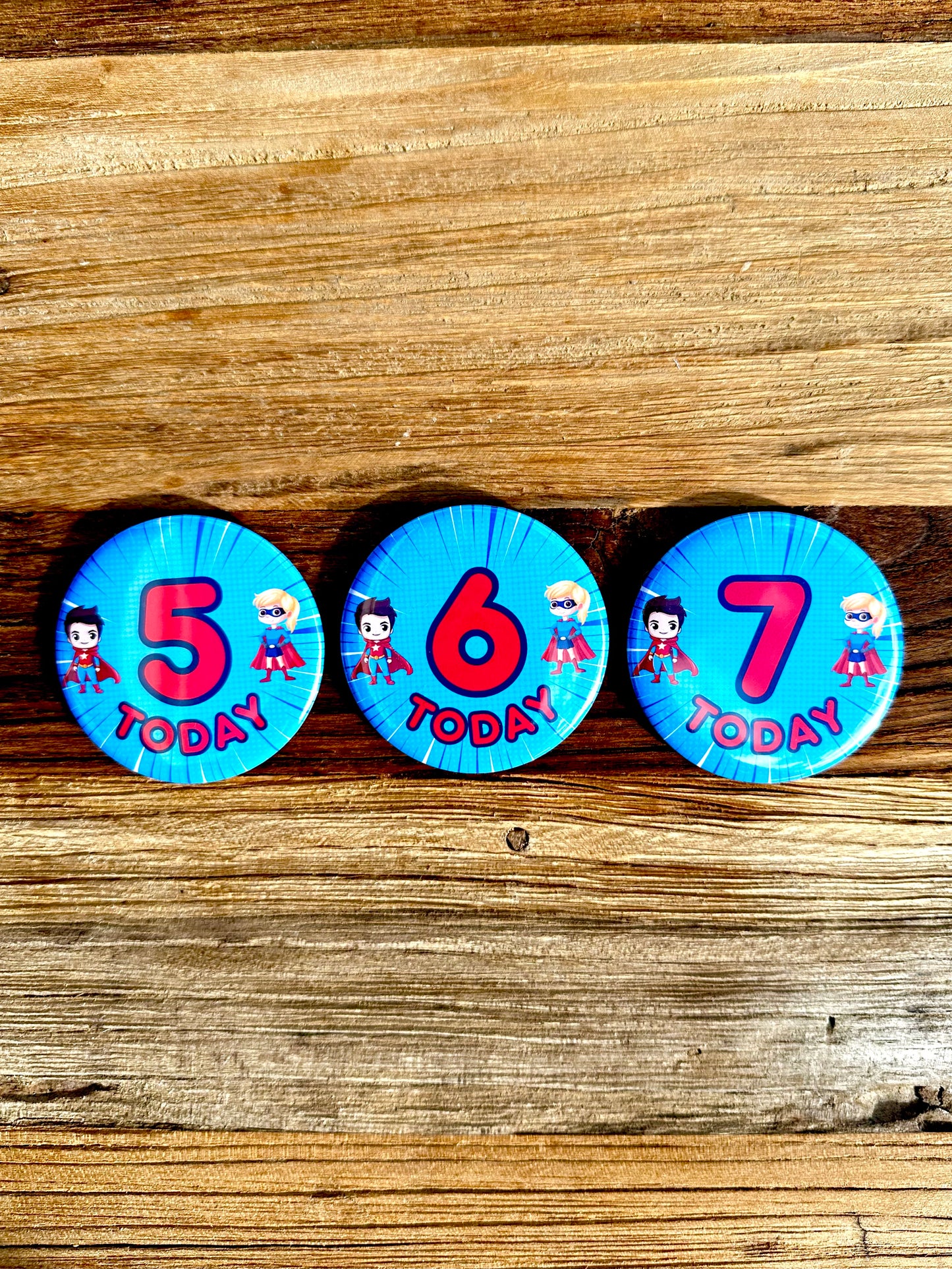 Blue Superhero Birthday Badge