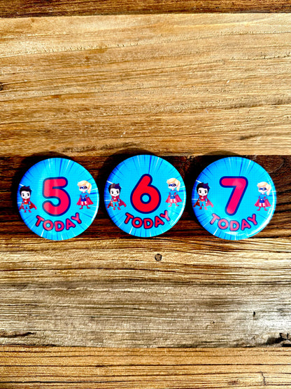 Blue Superhero Birthday Badge