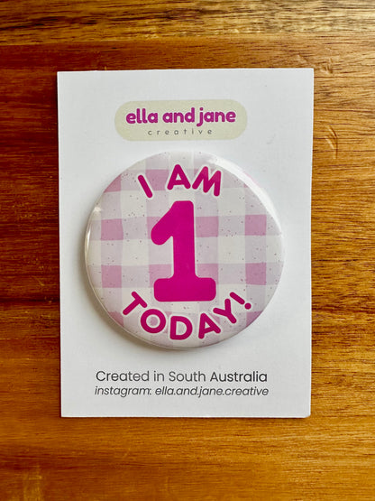 Pink Gingham Birthday Badge