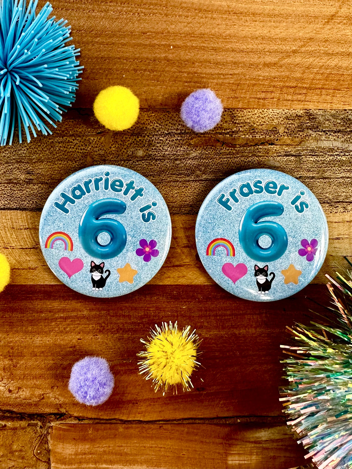 Glitter Look (Pink, Purple, Turqoise) Birthday Badge