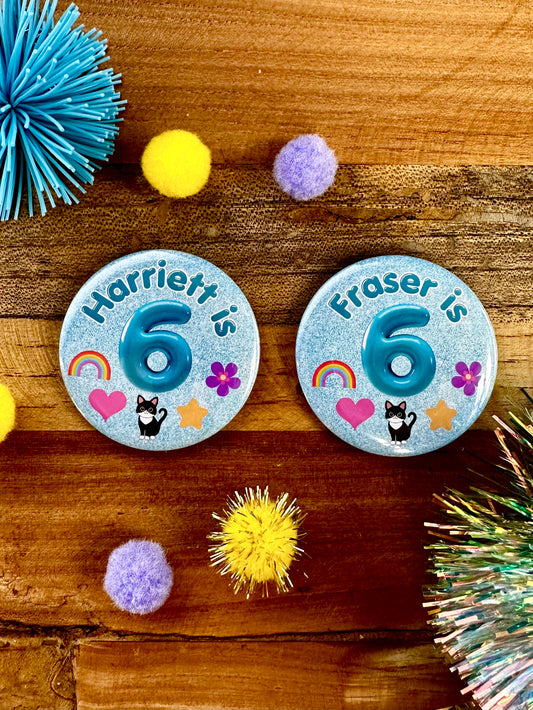 Glitter Look (Pink, Purple, Turqoise) Birthday Badge