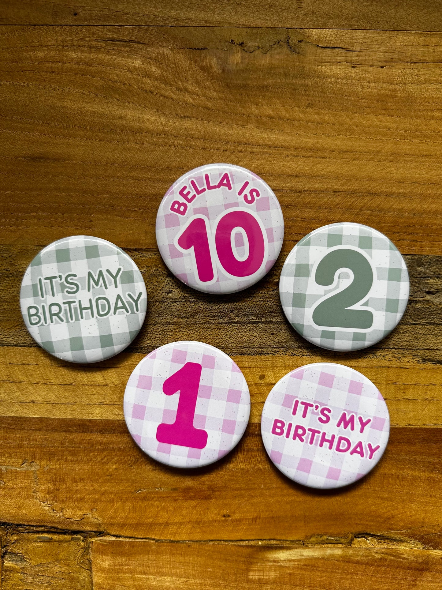Pink Gingham Birthday Badge