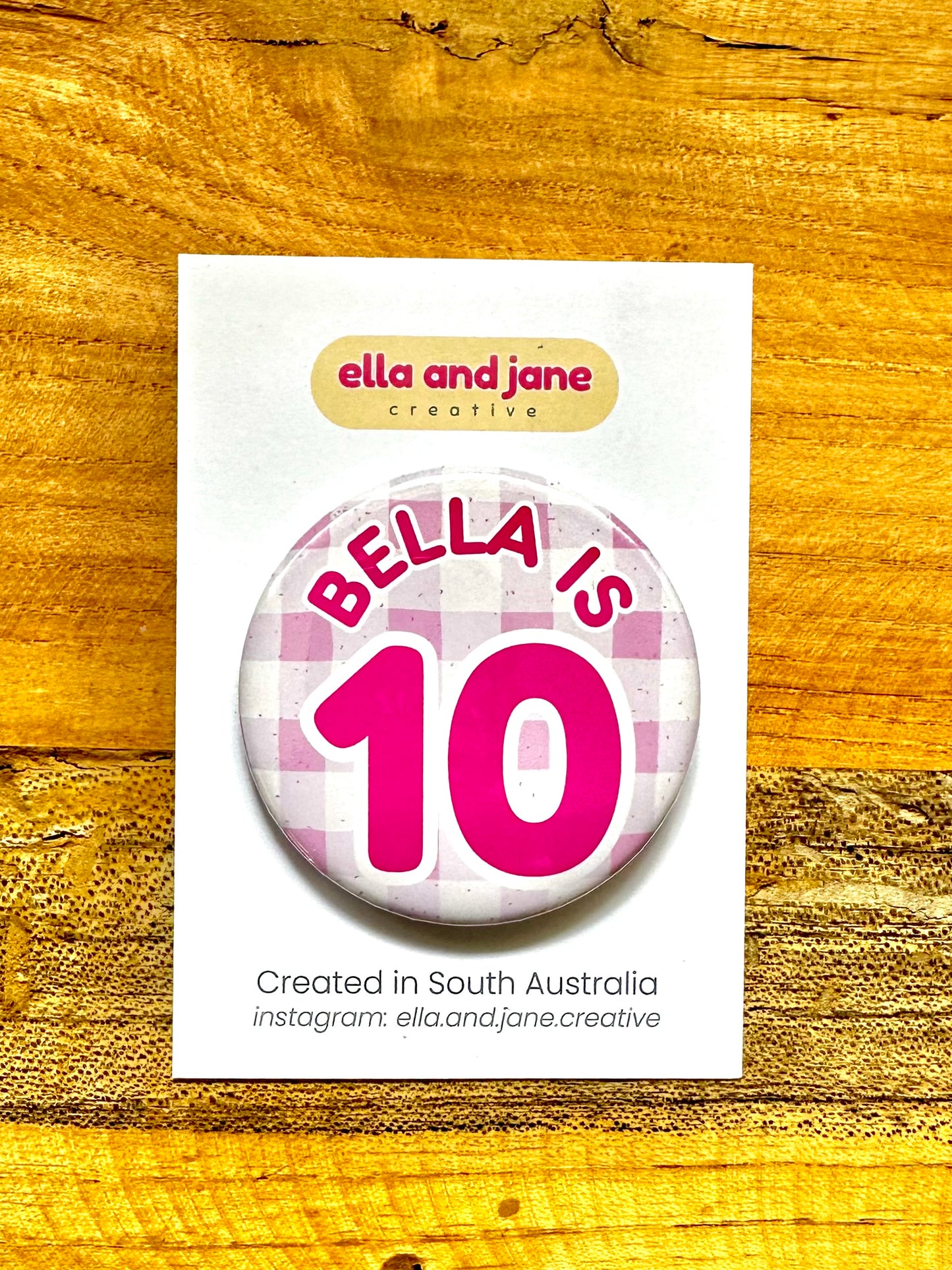 Pink Gingham Birthday Badge