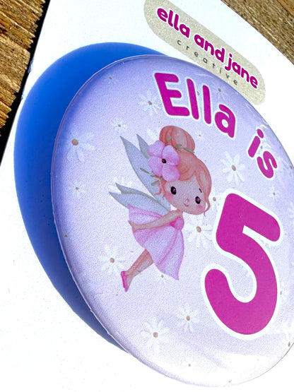 Fairy Flowers Birthday Badge