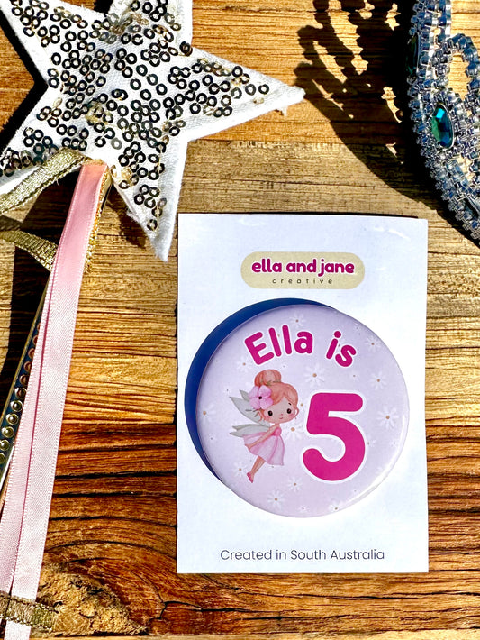 Fairy Flowers Birthday Badge