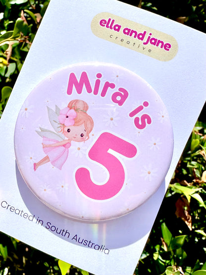 Fairy Flowers Birthday Badge