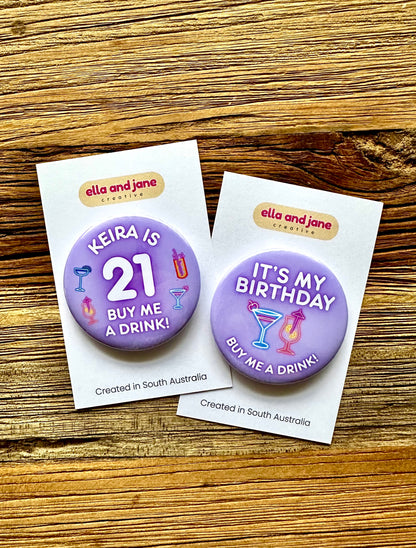 Birthday Drinks Party Badge