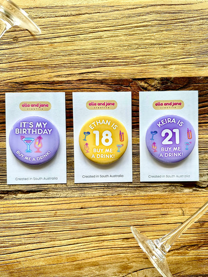 Birthday Drinks Party Badge
