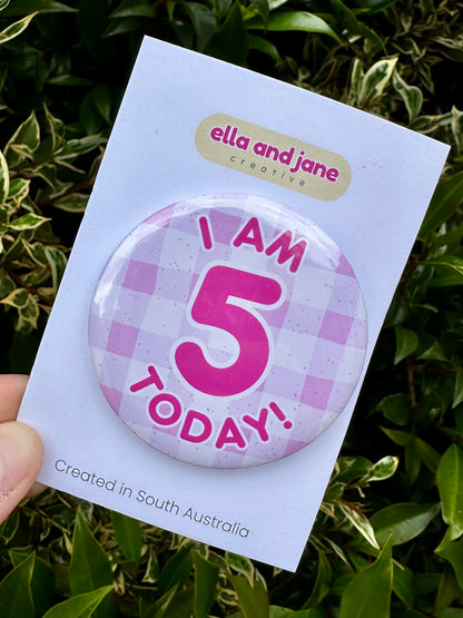 Pink Gingham Birthday Badge