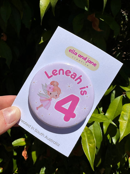 Fairy Flowers Birthday Badge