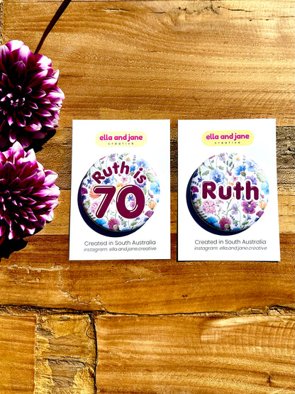 Burgundy Flowers Birthday Badge
