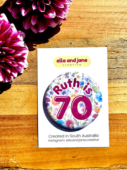 Burgundy Flowers Birthday Badge