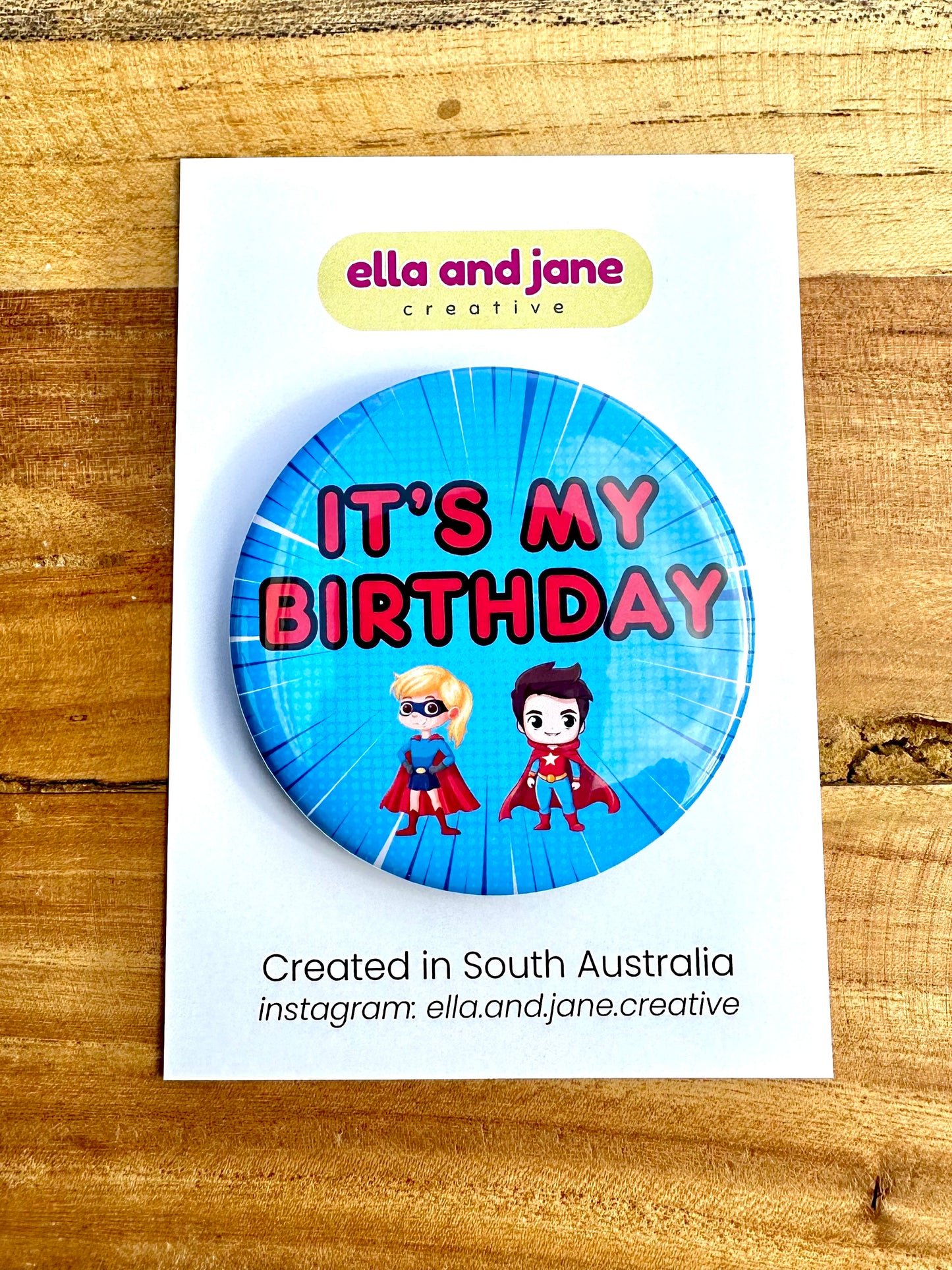 Blue Superhero Birthday Badge