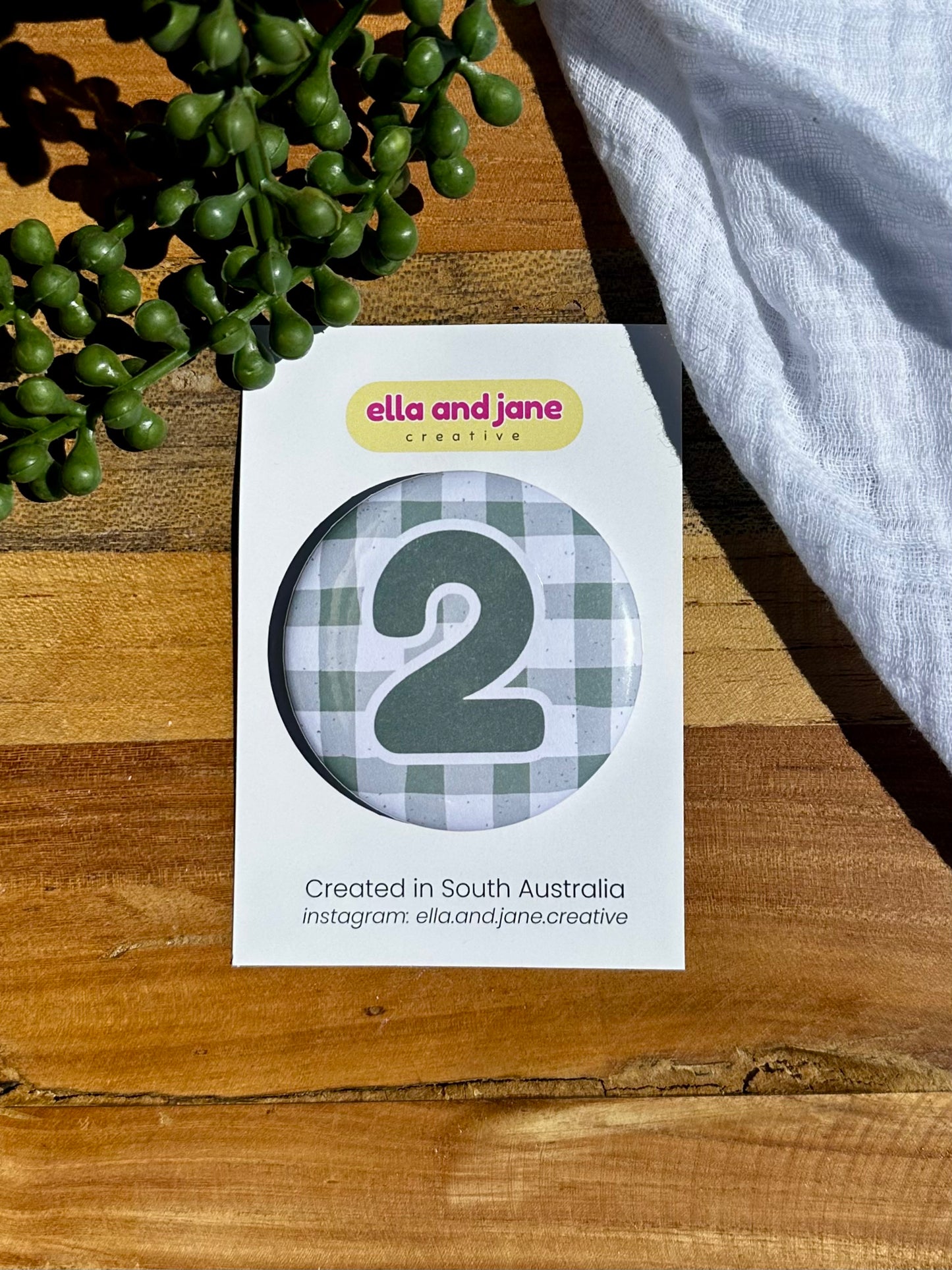 Sage Gingham Birthday Badge